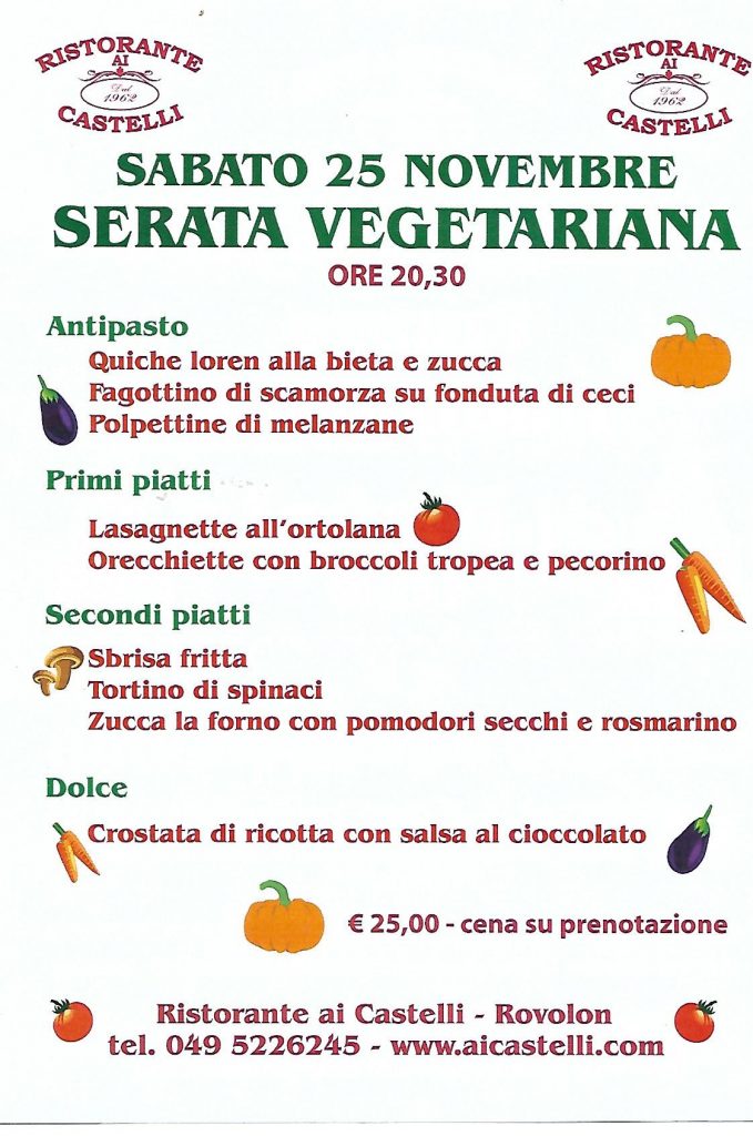 Cena vegetariana ristorante sui colli euganei